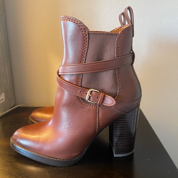 Coach Jackson leather heeled boots saddle brown, size 9 - Picture 4 of 8